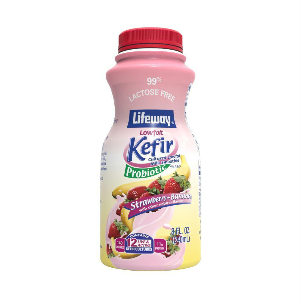 Lifeway Strawberry-Banana Lowfat Kefir Cultured Milk Smoothie, 8 Oz (Pack of 12)