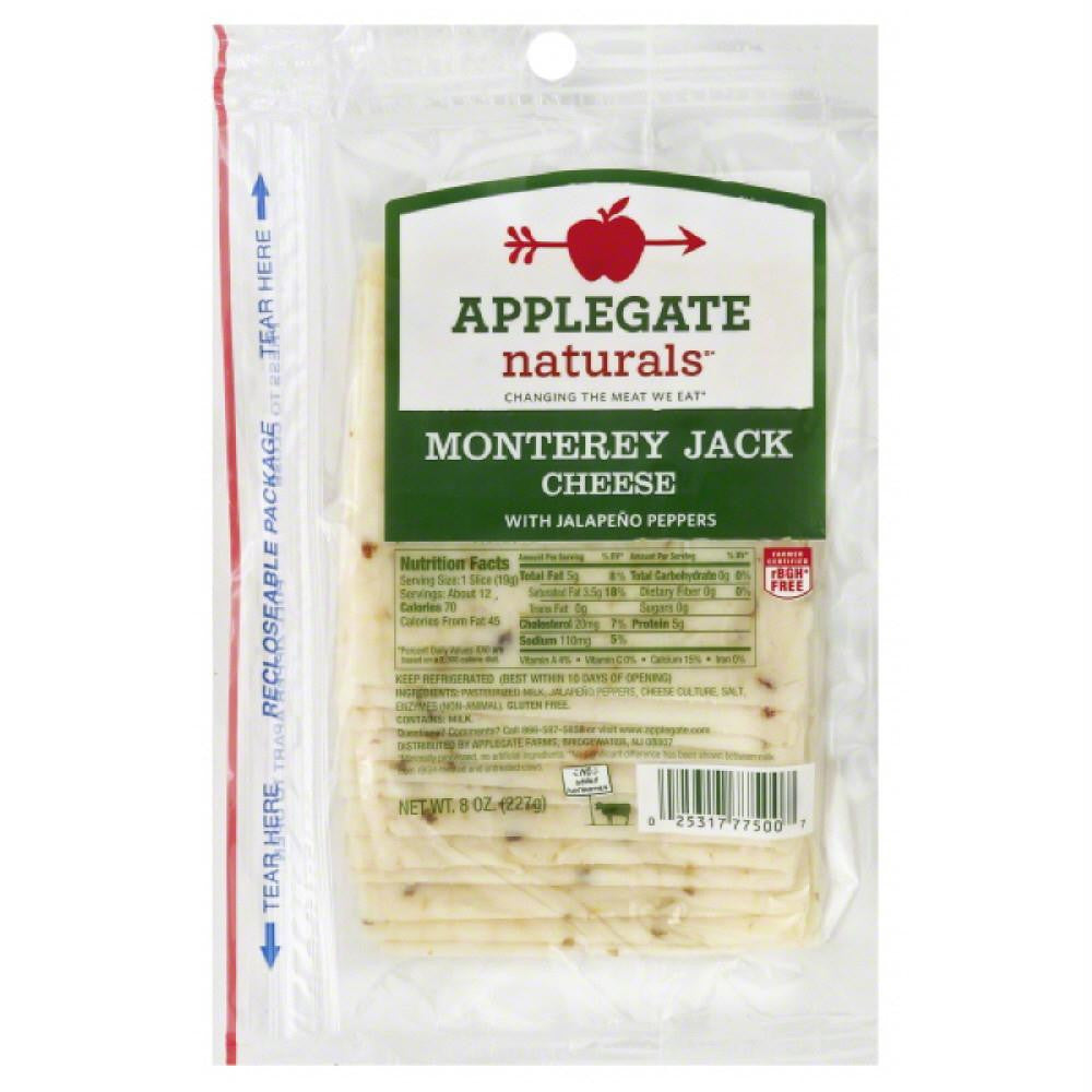 Applegate Monterey Jack Cheese Slices with Jalapeno Peppers, 8 Oz (Pack of 12)