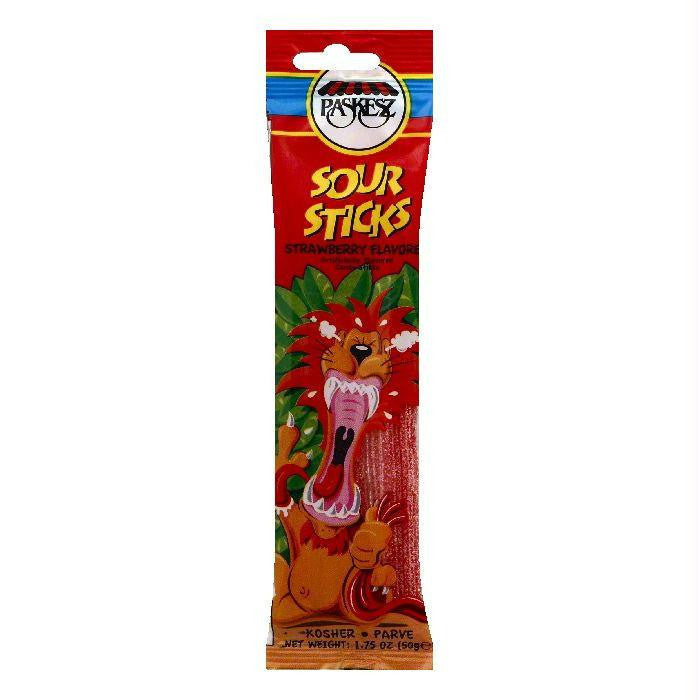 Paskesz Strawberry Flavored Sour Sticks, 1.75 OZ (Pack of 24)