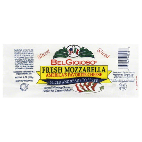 BelGioioso Fresh Mozzarella Sliced Cheese, 8 Oz (Pack of 12)