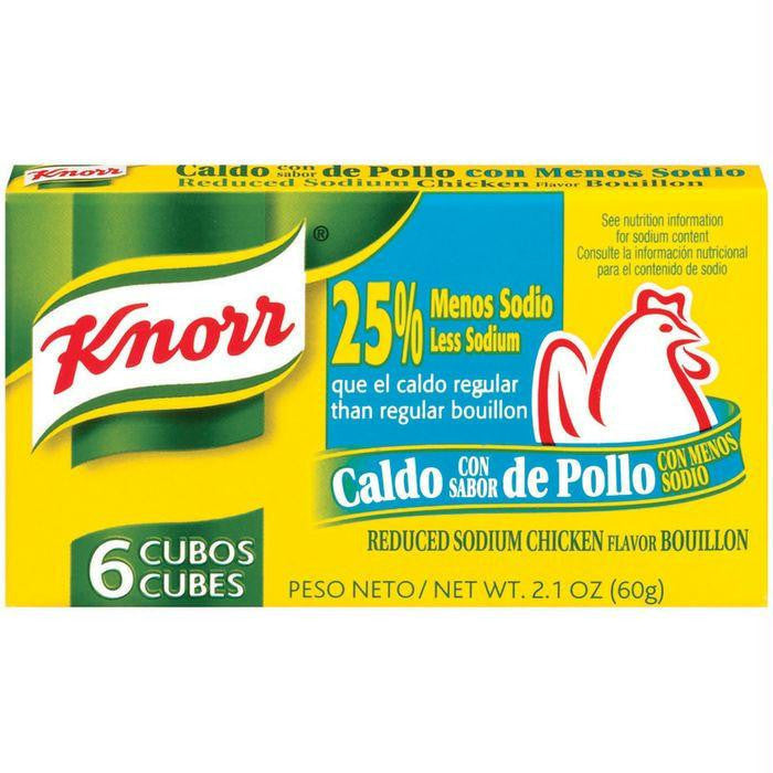 Knorr Hispanic Chicken Reduced Sodium Cubes Bouillon 6 Ct  (Pack of 24)