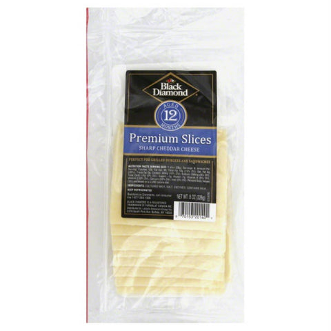 Black Diamond Sharp Cheddar Premium Cheese Slices, 8 Oz (Pack of 12)