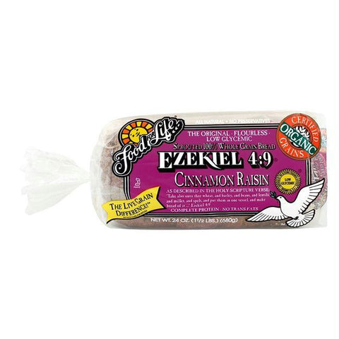 Food For Life Organic Ezekiel 4:9 Cinnamon Raisin Sprouted Whole Grain Bread, 24 Oz (Pack of 6)