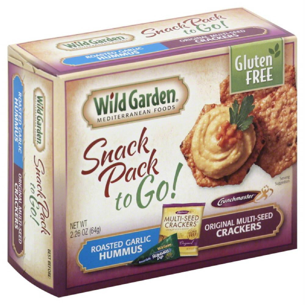 Wild Garden Original Multi-Seed Crackers Roasted Garlic Hummus to Go! Snack Pack, 2.26 Oz (Pack of 6)