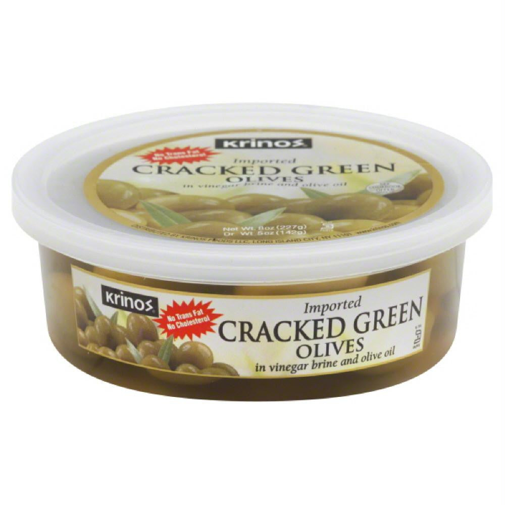 Krinos Cracked Green Olives, 8 Oz (Pack of 12)