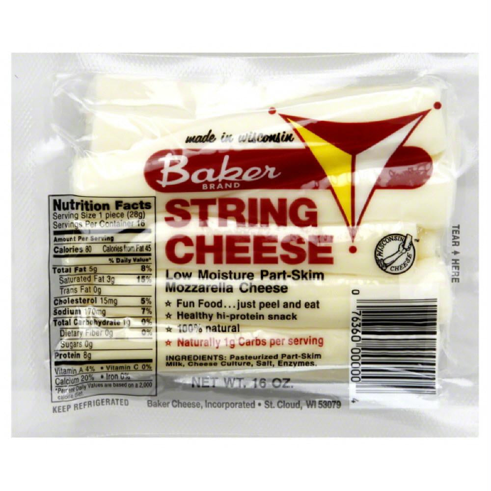 Baker Mozzarella String Cheese, 16 Oz (Pack of 12)