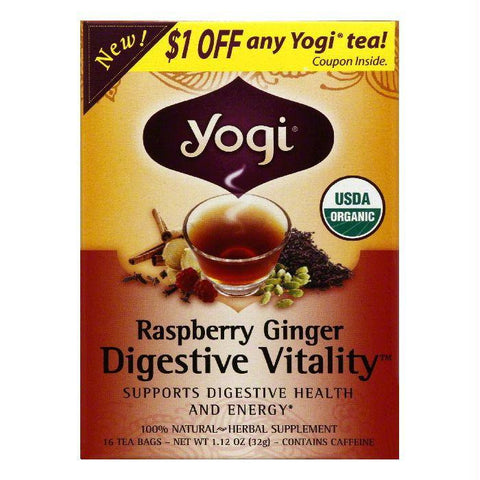 Yogi Raspberry Ginger Digestive Vitality Tea, 16 ea (Pack of 6)