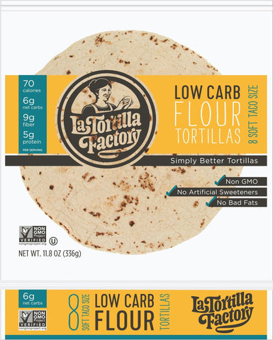 La Tortilla Factory Low Carb, High Fiber Tortillas, Traditional Flour, 8 Ea(Pack of 14)