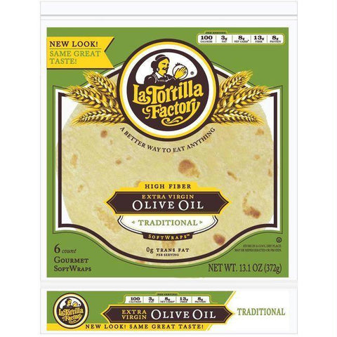 La Tortilla Factory Extra Virgin Olive Oil SoftWraps, Traditional Flour, 6 Ea (Pack of 14)