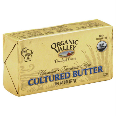 Organic Valley Unsalted European Style Cultured Butter, 8 Oz (Pack of 12)