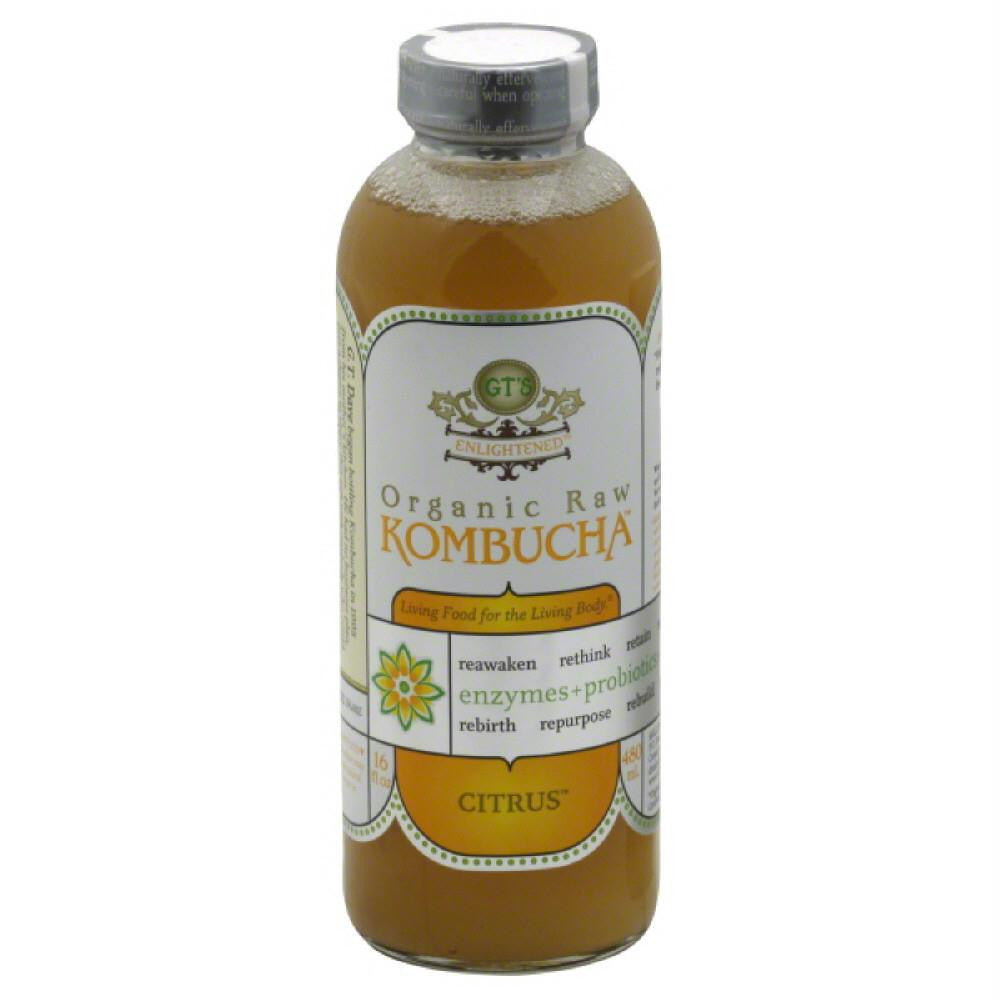 GTs Citrus Organic Raw Kombucha, 16 Oz (Pack of 12)