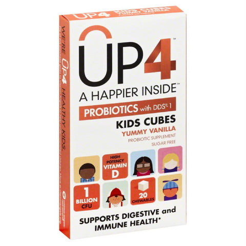 UP4 Yummy Vanilla Chewables Kids Cubes Probiotics with DDS-1, 20 Pc (Pack of 8)