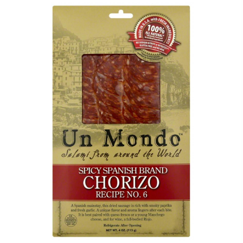 Un Mondo Spicy Spanish Brand Chorizo, 4 Oz (Pack of 12)