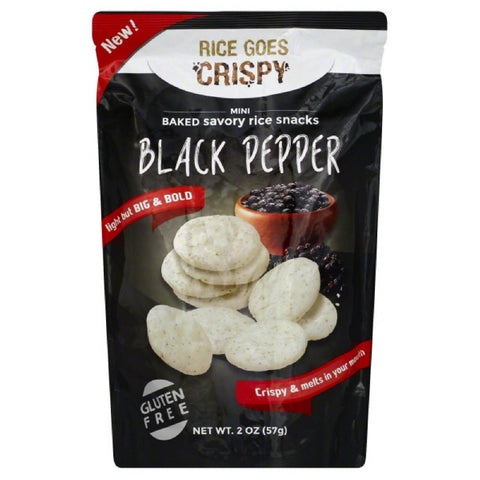 Rice Goes Crispy Mini Black Pepper Baked Savory Rice Snacks, 2 Oz (Pack of 6)