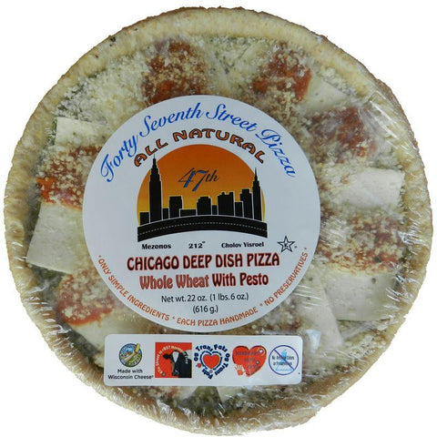 47th Street Pizza Chicago Deep Dish with Pesto Pizza Whole Wheat Crust, 22 oz, (Pack of 6)