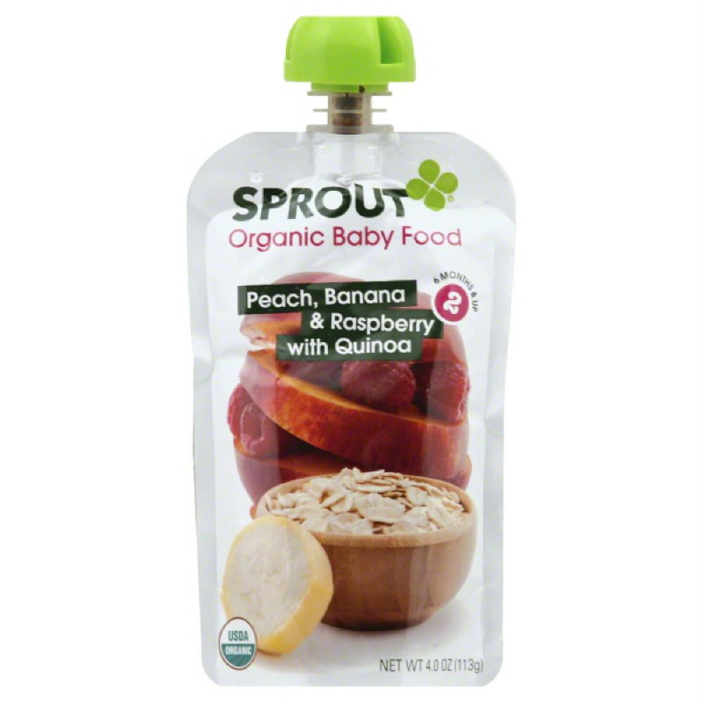 Sprout 2 (6 Months & Up) Banana & Raspberry with Quinoa Peach Organic Baby Food, 4 Oz (Pack of 10)