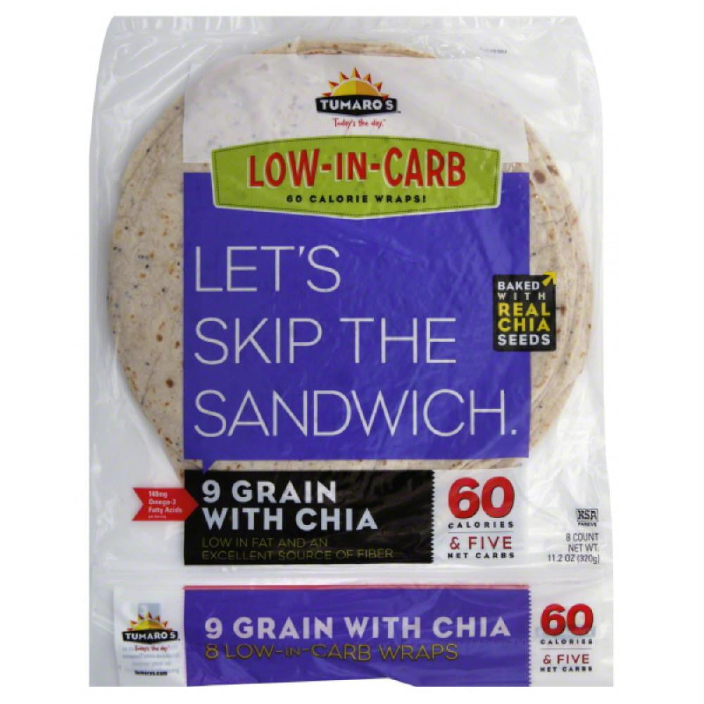 Tumaros 9 Grain with Chia Wraps, 8 Pc (Pack of 6)