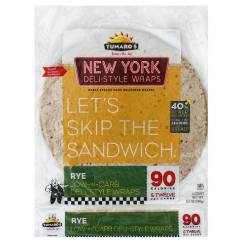 Tumaros Rye New York Deli-Style Wraps, 4 Pc (Pack of 6)