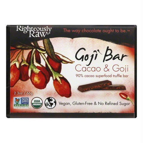 Righteously Raw Cacao & Goji Goji Bar, 2.3 OZ (Pack of 12)