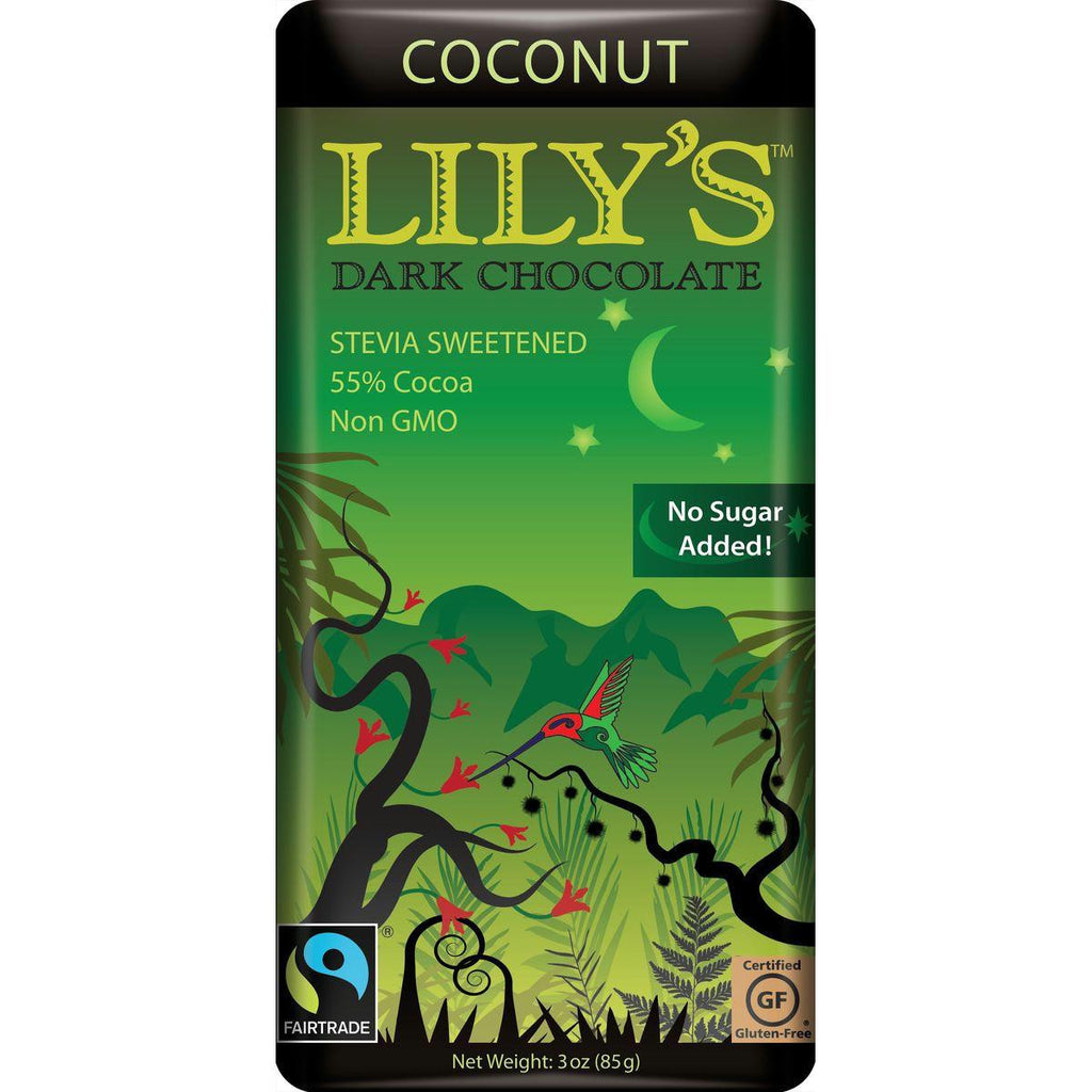 Lilys Sweets Coconut Dark Chocolate Bar, 3 Oz (Pack of 12)