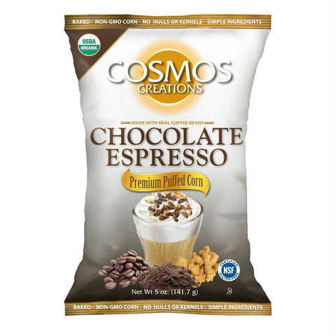 Cosmos Creations Chocolate Espresso Premium Puffed Corn, 5 Oz (Pack of 12)